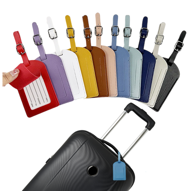 Etiqueta de equipaje de cuero PU para hombres y mujeres, etiqueta identificadora de maleta, bolsa de equipaje, identificación de nombre, soporte de dirección, accesorios de viaje