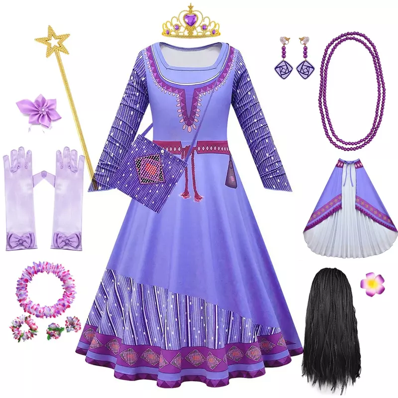 Desejo vestir traje para meninas, Asha Cosplay para crianças, Princess Party Dress, Roupa de Carnaval, Roupa de aniversário para criança, Roupa de Halloween
