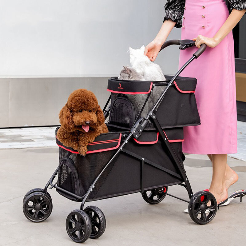 Тележка для собак с колесами, двухслойная тележка для домашних животных, легкая коляска Companion Animals, складная тележка, большие коляски для туризма на открытом воздухе