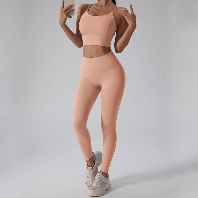 Женский Новый Модный облегающий высококлассный комплект для бега, спорта, фитнеса и йоги с накладками для груди