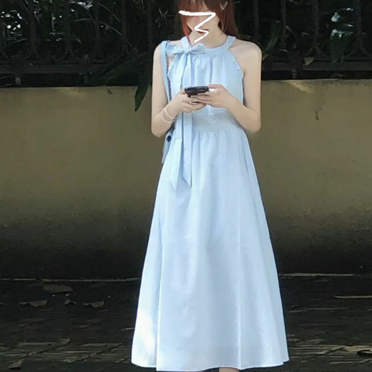 2024 Summer Temperament Gentle Fairy Simple and Pure Desire French Dopamine Commuting Dress Blue Small Fresh