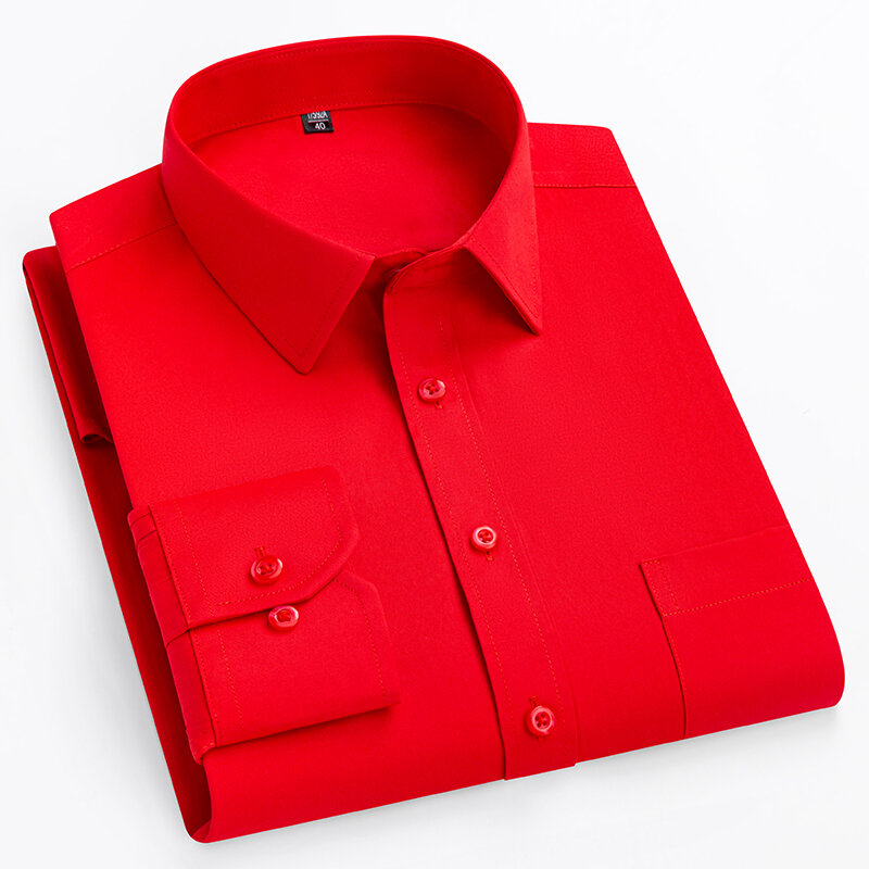 Podwójne koszule dla mężczyzn plus size slim fit formalne gładka koszula w rozmiarze ubrania biurowe biznesowe z jednolity kolor, długi rękawem
