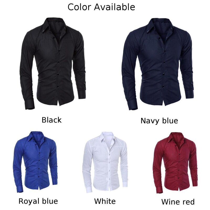 Mens Long Sleeve Lapel Button Down Dress Shirt Business Professional Work Formal Party Slim Shirts Tops Casual Men\'s Shirts