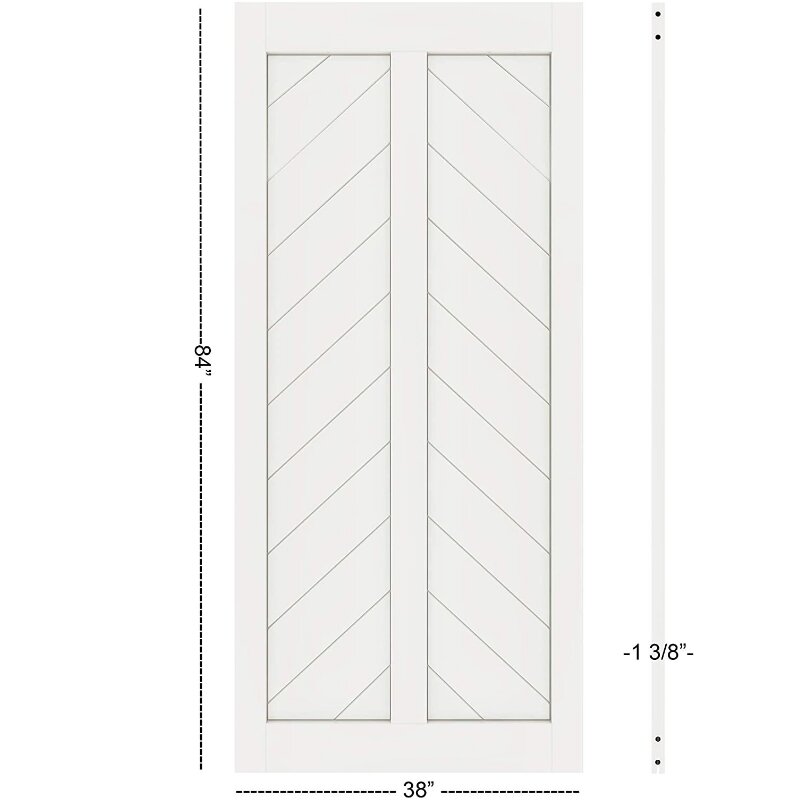 DIYHD 38X84in Osso de Peixe V Forma Deslizante Celeiro Laje MDF Núcleo Sólido Primed Painel Da Porta Interior (Desmontado)