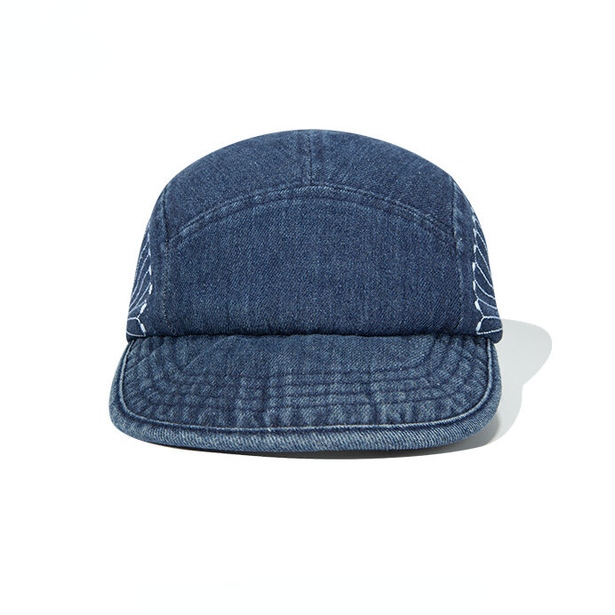 Wysokiej jakości czapka z daszkiem z haftem chryzantema miękki wierzch czapka z krótkim rondem barwiona na niebiesko dla mężczyzn kobiet