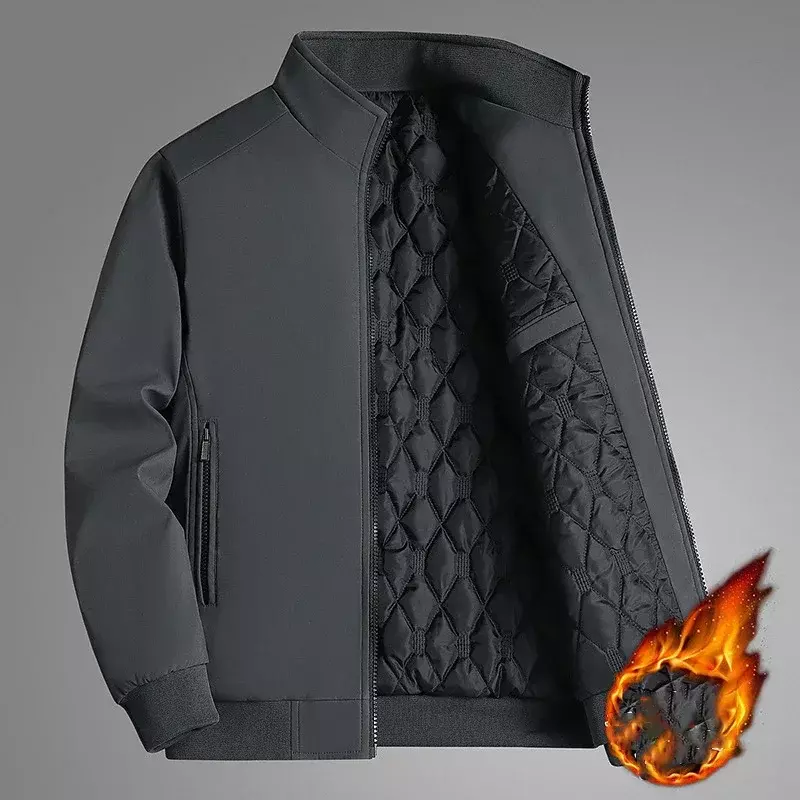 BROWON 남성용 플러스 사이즈 재킷, 2024 두꺼운 스탠드 칼라, 단색 겨울 재킷, 방수 따뜻한 비즈니스 캐주얼 남성 코트, 8xl