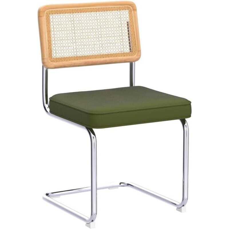 ชุดเก้าอี้ทรงโมเดิร์นทันสมัยกลางศตวรรษที่2, เก้าอี้เน้นกำมะหยี่ด้านหลังเป็นอ้อยธรรมชาติและฐานโครเมี่ยมสแตนเลส