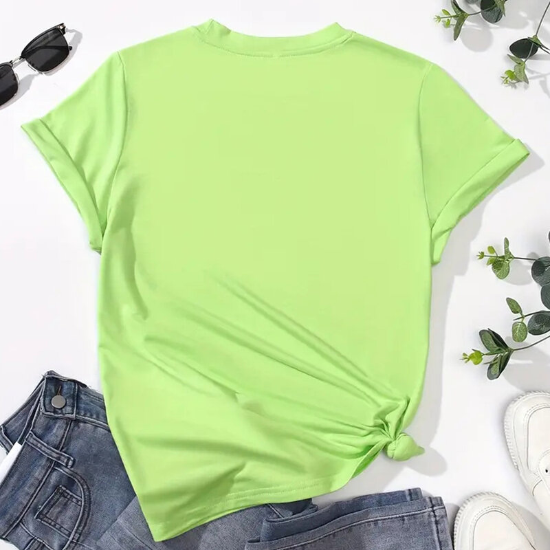 Женская модная свободная футболка, удобный топ с круглым вырезом, модная женская футболка с принтом и коротким рукавом