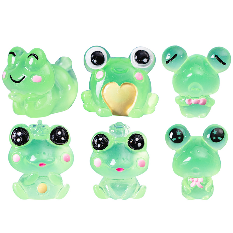 6 Pcs Luminous Frog Figurines Homedecor Frog Sculptures Figurines Shine Decoration for Lively Room Resin Mini Animal Funny