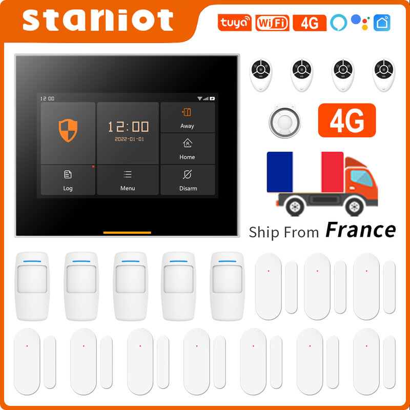 Staniot 433MHz 무선 와이파이 4G 스마트 홈 보안 경보 시스템 키트, 차고 및 주거용 지원, Tuya 및 Samrtlife APP