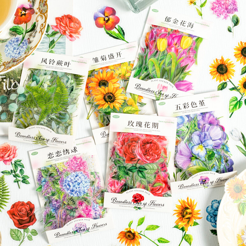 6packs/LOT A boundless sea of flowers series retro PET sticker