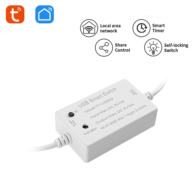 USB Smart Switch WIFI Controller for Tuya Circuit Breaker Timer  Voice Control Supported  Three Working Modes  Scheduled Sharing
