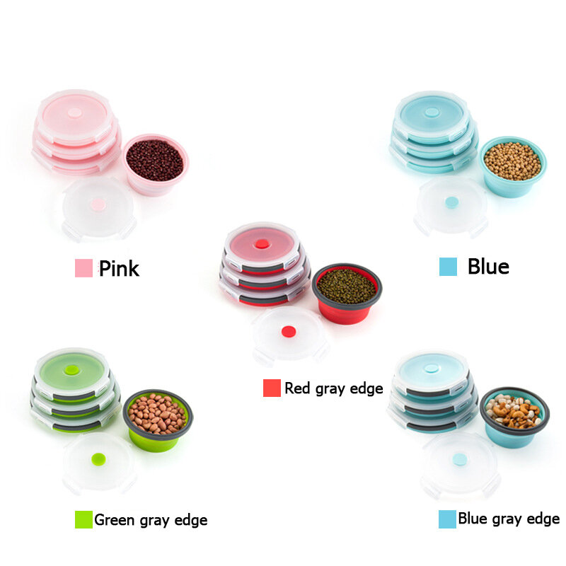Foldable Silicone Lunch Box With Lid Round shape Fruit Salad Food Bowl Colorful Storage Conveniently Lunch Box