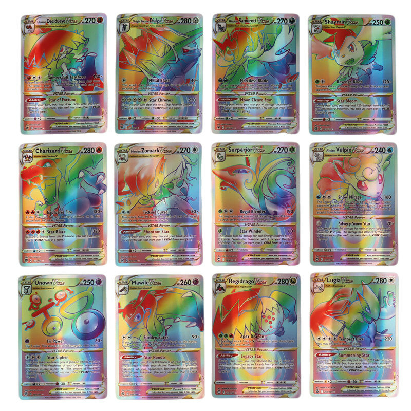 Cartes Pokémon Holographiques en Verre planchers let, EX Vstar Vmax GX en Lettre Anglaise avec Arc-en-ciel Arc192., Cadeau Brcorporelle pour Enfants