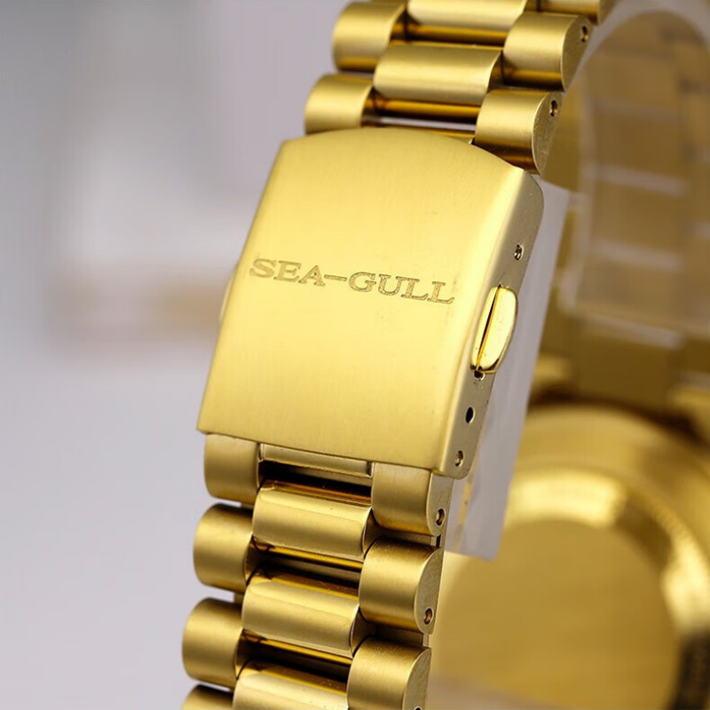 Seagull-Reloj de acero inoxidable para hombre, cronógrafo mecánico de lujo con diamantes dorados, resistente al agua 100m, para negocios y parejas, nuevo, 7055