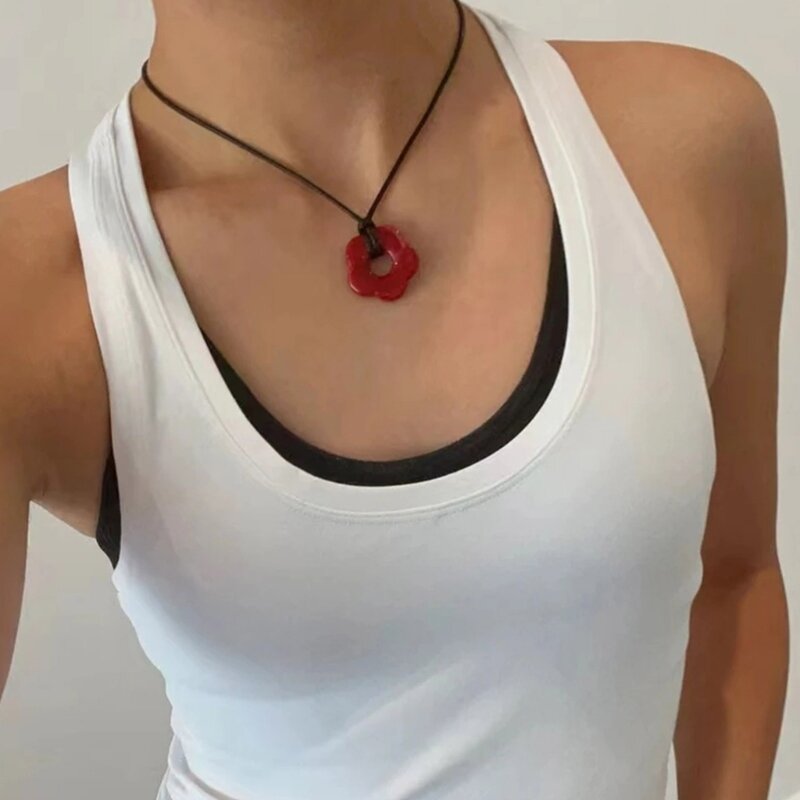 Acrílico flor pingente charme colar cera linha neckchain gargantilha peça instrução feminino jóias presente