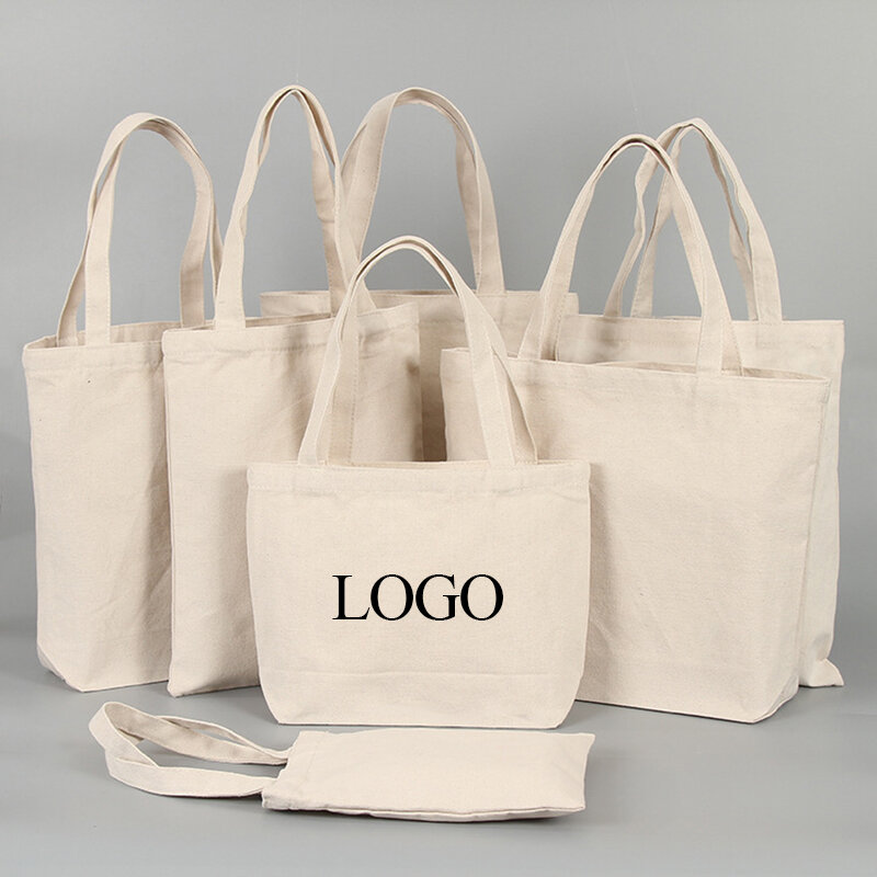 Bolsa de lona de algodón con logotipo personalizado, bolso de mano de compras liso, reutilizable, ecológico, barato, 6OZ, 8OZ, 12OZ, 16OZ, 20OZ, venta al por mayor