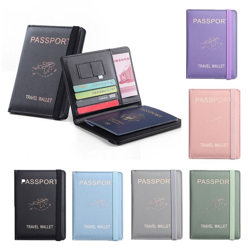 Dompet penyimpan paspor kulit PU, dompet kulit PU elegan bercetak huruf, dompet koin banyak posisi pemblokir RFID, tempat kartu ID perjalanan