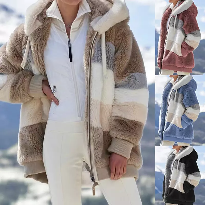 Jaket hoodie wanita, mantel musim dingin wanita, jaket wanita kasmir, jahitan kotak-kotak, mantel wanita, 2024