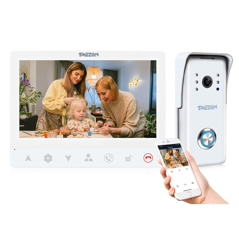 Campainha de vídeo IP inteligente sem fio, sistema de intercomunicação em casa, campainha com fio, suporte 1 monitor, aplicativo Tuya, Wi-Fi, 7 ", 1080p