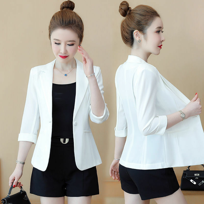 Korean Version Slim fit Ladies Small Suit Jacket 2024 Spring Summer New Fashion Elegant Lace Coat Women Black White Short B12