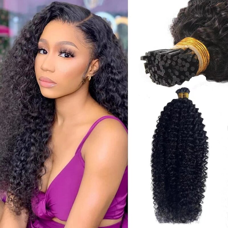 Afro Kinky Curly I Tip Hair Extensions Microlink Human Hair Extensions Super Double Drawn Full Thick Ends I Tip Hair Extensions