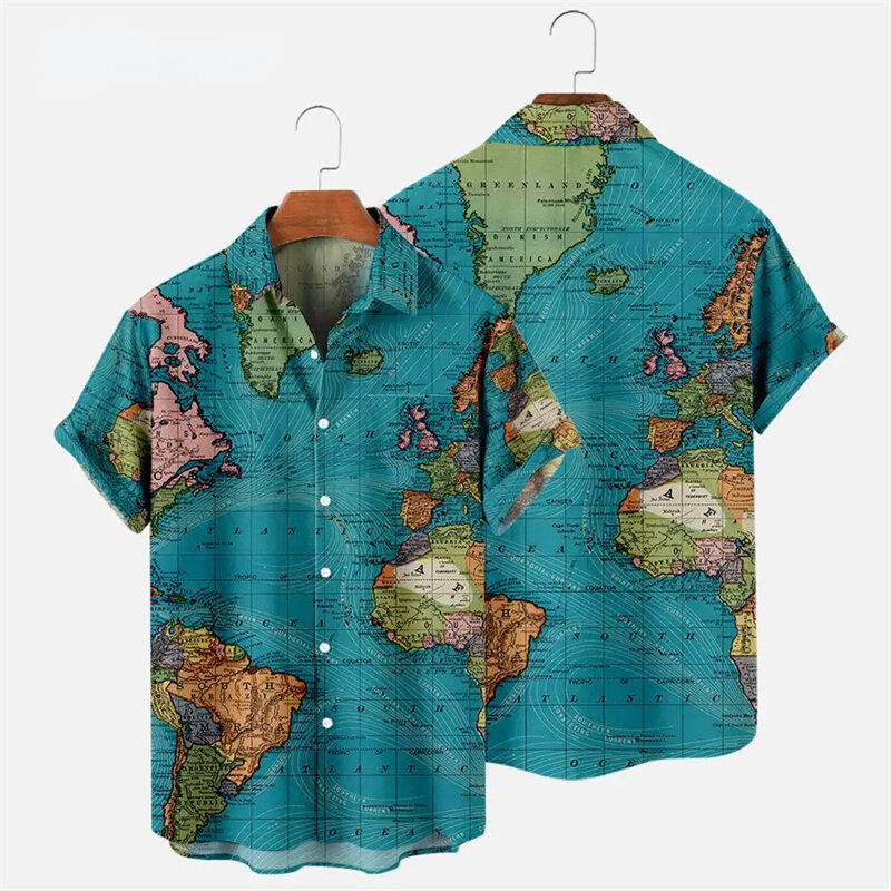 Mapa najnowsze letnie koszulka z nadrukiem 3d mężczyźni kobiety modne koszule jednorzędowy krótki rękaw hawajskie koszule bluzka męska odzież