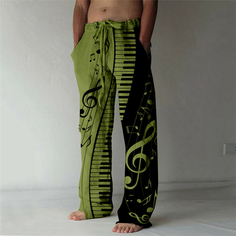 Pantalones de playa de verano para hombres, pantalones de pierna ancha casuales simples, pantalones de moda estampados en 3D, pantalones de Estilo Hawaiano
