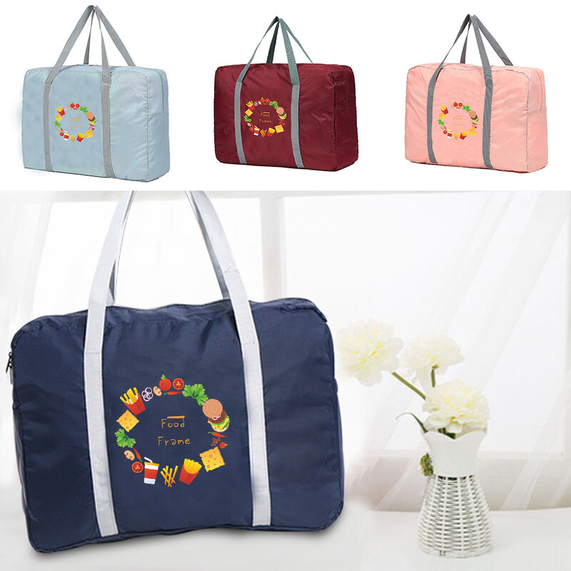 Large Capacity Travel Bags Men Clothing Organize Travel Bag Women Storage Bags Luggage Bag Handbag Universal Food Print
