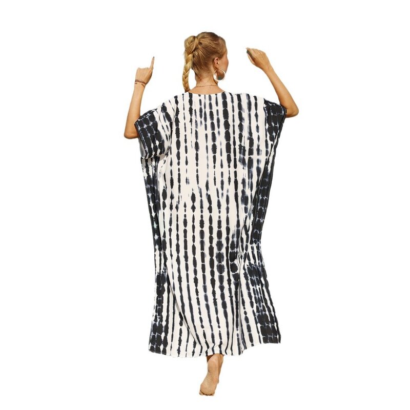 Wanita Bohemian rok pantai bergaris baju renang menutupi musim panas wanita pakaian pantai jubah resor 2024