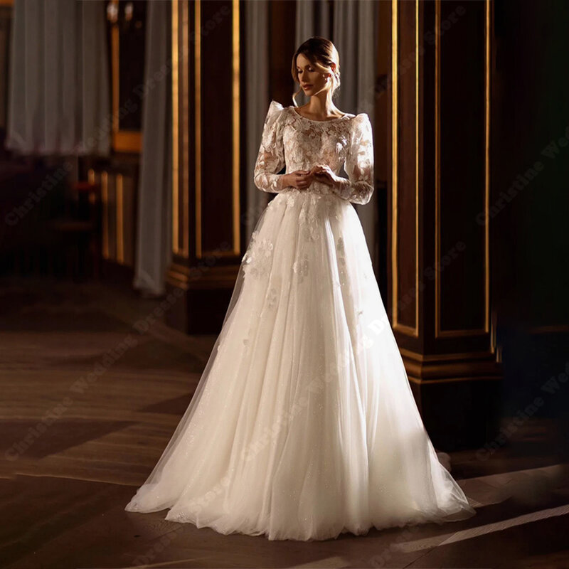 Eleganckie, jasne, damskie tradycyjna weselna wykonane koronkowe rękawy sukni ślubnych, mopujące długość księżniczki artystycznej Vestidos De Novias
