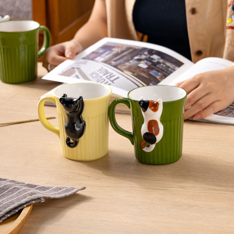Taza de café de cerámica con diseño de gato para amantes de los animales, taza encantadora para Hotel, restaurante, oficina, restaurantes, cafés
