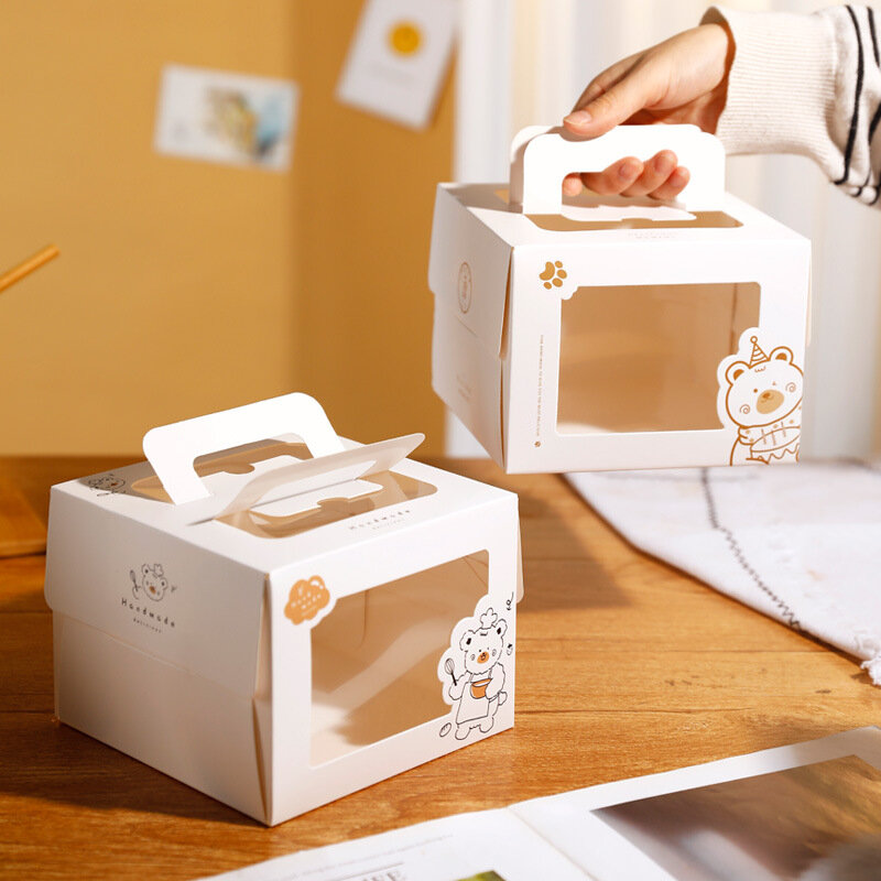 Op Maat Gemaakte Producten Wit Karton Nieuw Ontwerp Voedseldoos Verpakking Taartdozen Met Handvat