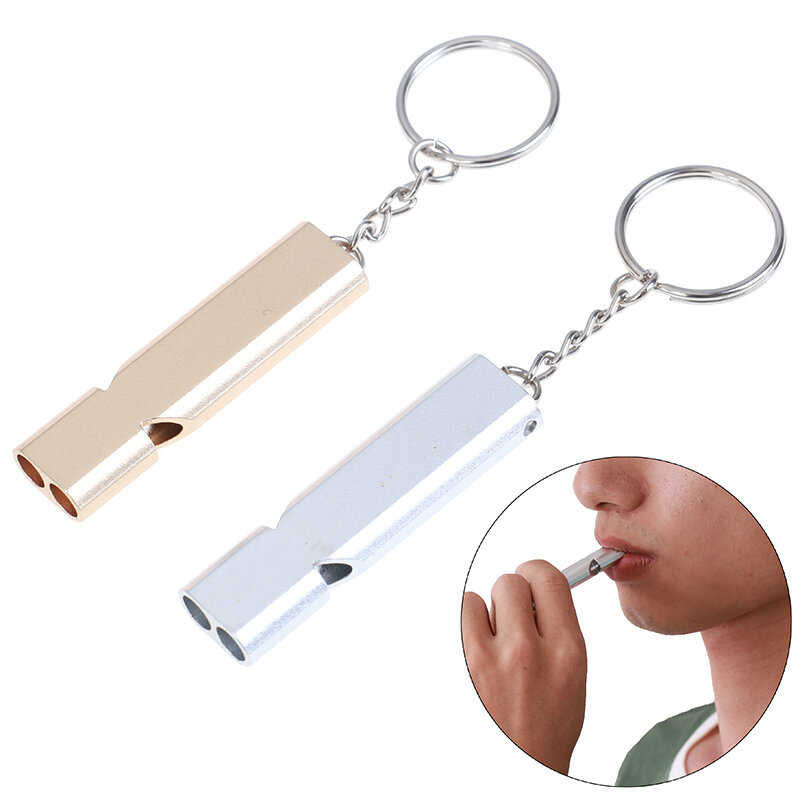 Alloy Aluminum Emergency Survival Whistle Outdoor Camping Hiking Tool W/Keychain