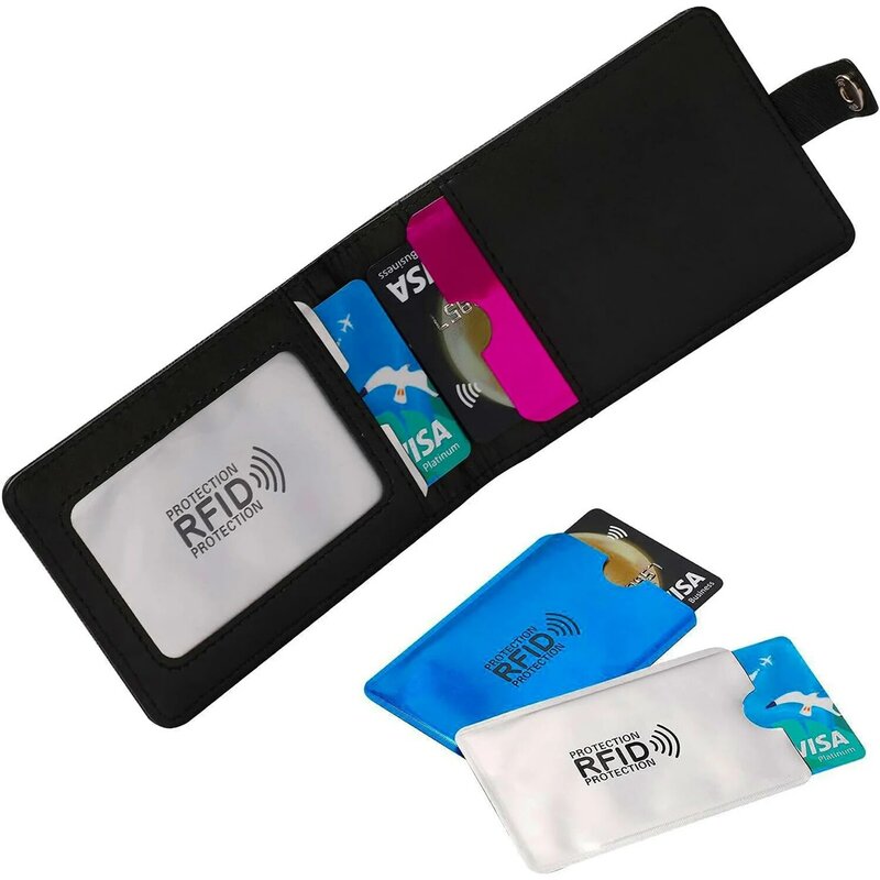 Funda de tarjeta de bloqueo RFID para hombres y mujeres, protector de bloqueo de lector NFC de papel de aluminio láser, antiescaneo, soporte para tarjetas de crédito bancarias, 5 piezas