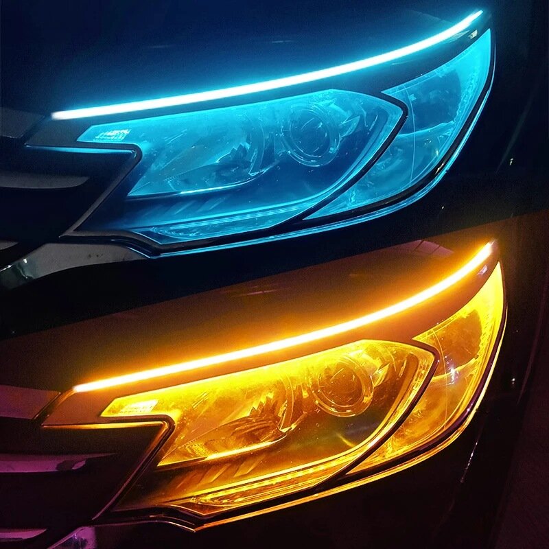 Automobil LED Tagfahrlicht ultra dünne Lichtleiter Streifen zweifarbig drehen Tränen licht Scheinwerfer Modifikation Streifen Auto lampe