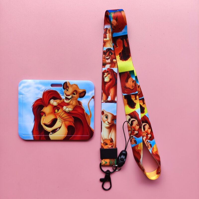 Disney Lion King ที่ใส่บัตรประชาชน Lanyard Simba ผู้ชายคอสายคล้องบัตรเครดิตกรณีเด็ก Badge ผู้ถือคลิปพับเก็บได้