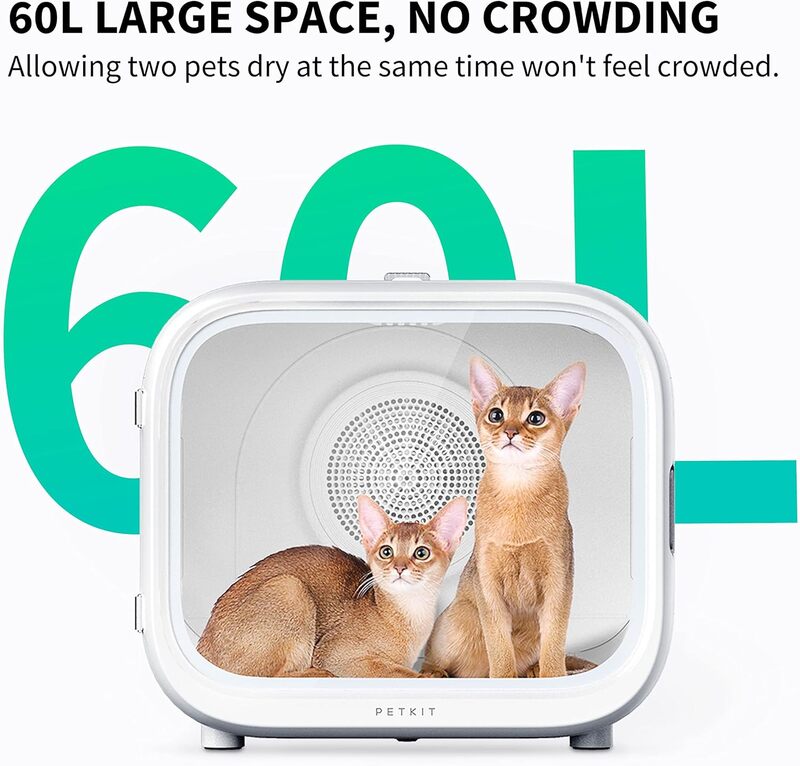 Petkit air salon max automatische tierhaar trocknungs box für katze welpen kätzchen, ultra leiser fön für kleine hunde pflege, 60l groß