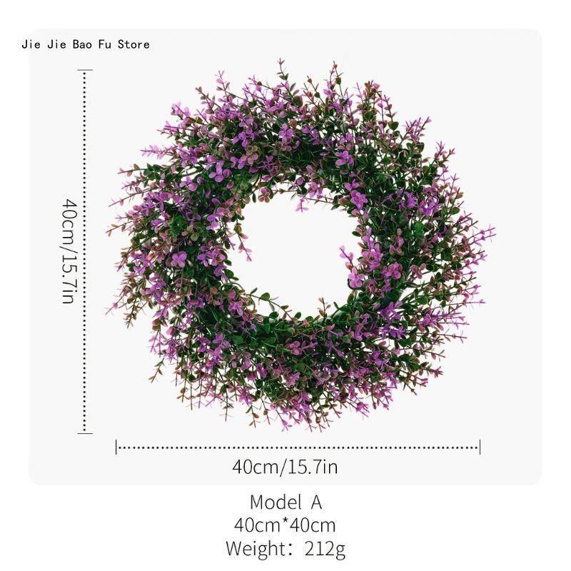 Couronne d'eucalyptus artificielle E8BD, décorations d'entrée, couronne fleurs violettes, couronne 4 saisons