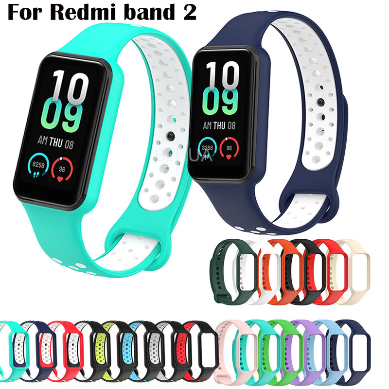 Tali gelang silikon lembut untuk Redmi Band 2, tali jam tangan untuk Xiaomi band 8, gelang pintar pengganti sabuk bernapas