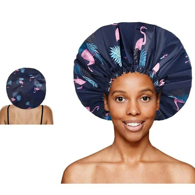 Dusche Cap Große Verstellbare Mehrweg Doppel-Schicht Wasserdicht Bad Kappe für Frauen Mädchen Zöpfe SPA Lange Haar
