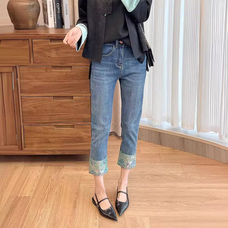 2024 Spring Summer Tyle Does Not Conflict With Styles Comfortable Slimming Cuffed Small Straight Nine Points Pants Jeans Women