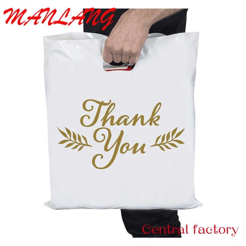 Custom  Cheap Customized Logo Biodegradable Hdpe/Ldpe Clothing Shopping Packaging Bag Thank You Die Cut Handle Plastic Bag