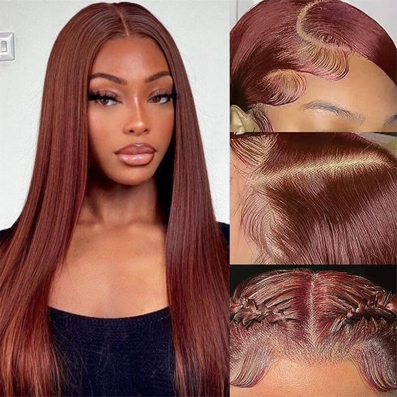 13x4 Reddish Brown Bone Straight Lace Frontal Human Hair Wig HD 13x6 Lace Frontal Wig Glueless Human Hair Wig Pre Plucked