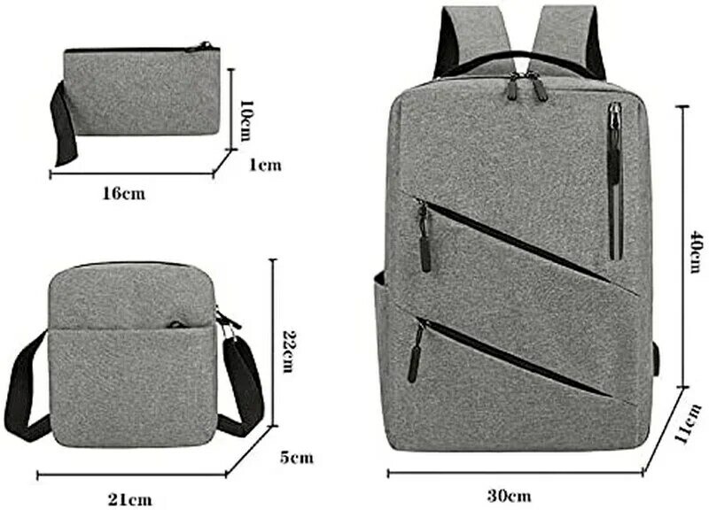 กระเป๋าเป้ผู้ชายสามชิ้นใหม่กันน้ำง่ายคอมพิวเตอร์พร้อมพอร์ตชาร์จ USB (13-15นิ้ว)