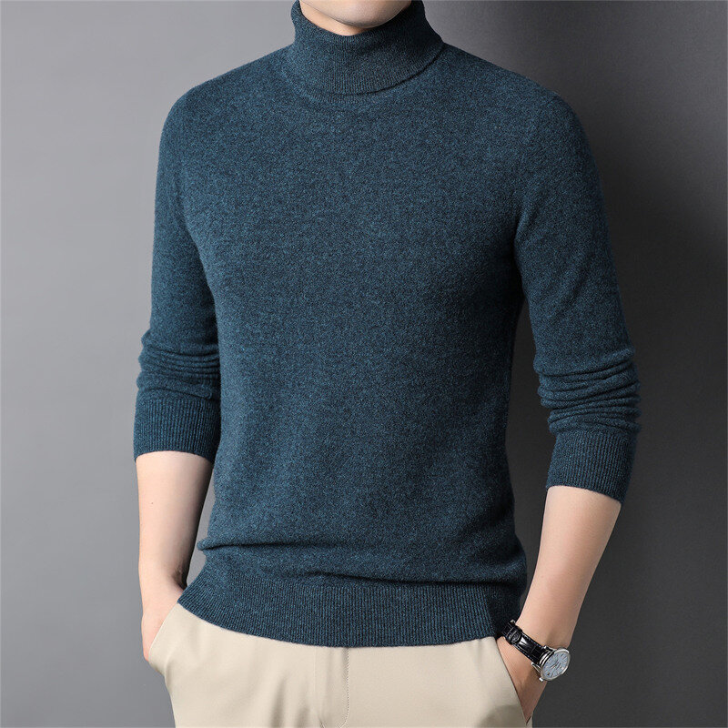 High Quality Men's Autumn/winter Sheep Wool Warm Knit Jumper Men's Solid Color Slim-fit Business Casual Turtleneck Wool Knitwear