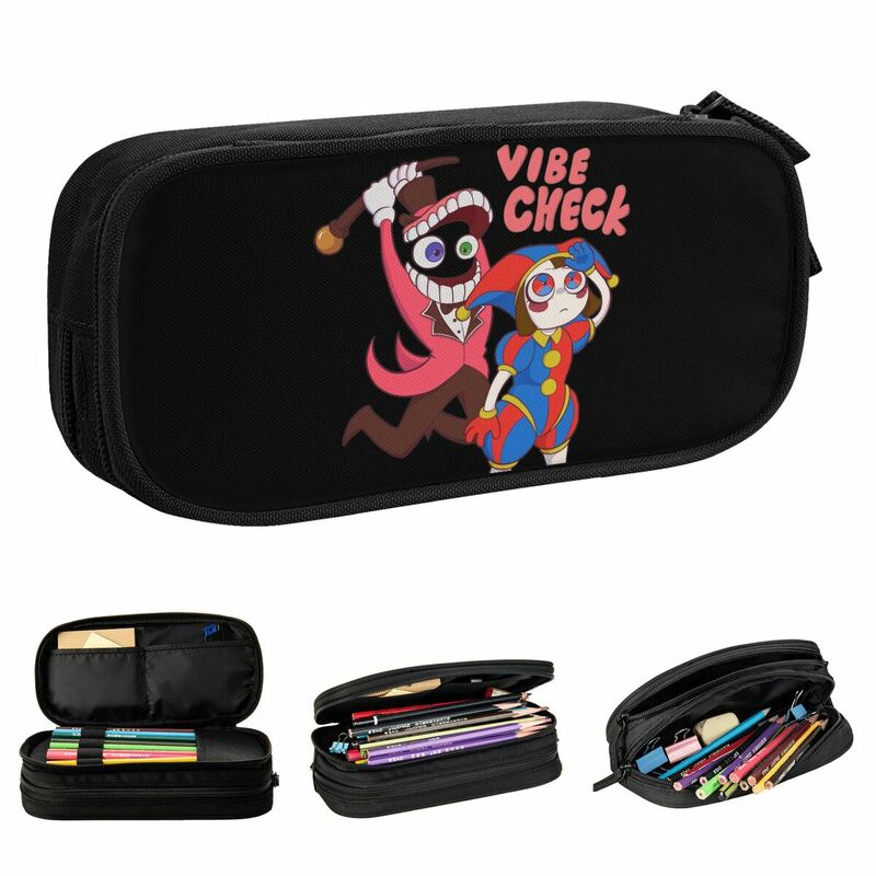 Cain Vibe Check Pencil Cases The Amazing Digital Circus Pen Pencil Bag for Student Big Capacity School Supplies Gift Pencilcases