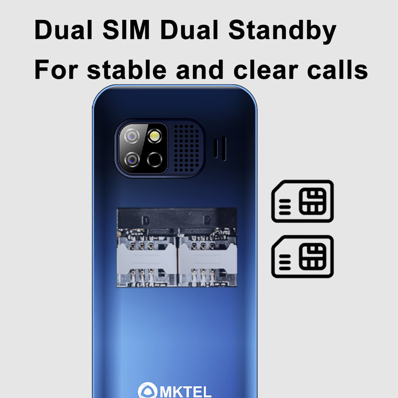 MKTEL OYE 3-teléfono móvil con pantalla de 1,77 pulgadas, 1800mAh, SIM Dual, modo de espera Dual, MP3, MP4, Radio FM con linterna fuerte
