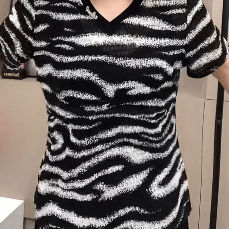 2024 nowe letnie seksowne luźne, luźne, koreańskie koszulki w stylu Retro dla kobiet biurowych nieregularna z szyfonu estetyczne topy z dekoltem w szpic