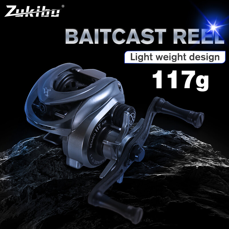 ZUKIBO-Moulinet de pêche Baitcasting ultra léger, moulinet Baitcasting, fibre de carbone, rapport d'engrenage 117: 1, 4kg, eau salée, 7.8g, 11 + 1BB
